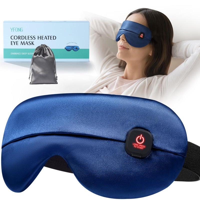 YFONG Cordless Heated Eye Mask for Dry Eyes Warm Eye Compress for Stye Blepharitis Chalazion MGD Washable Heating Eye Mask for Sleeping Travel Office Nap Perfect Light Blocking Blue